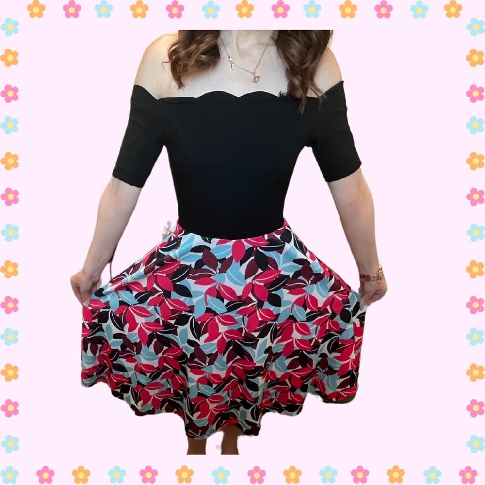 Vintage 50s/60s Inspired Floral Scallop Fit & Flare Dress Retro Kawaii - Picture 2 of 4